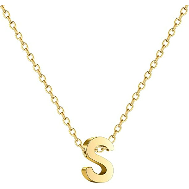18K Gold Plated Stainless Steel Small Initial Necklace Personalized Letter Necklace Monogram Name Necklace for Women Girls Bamboo Initial Necklace